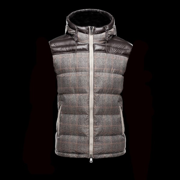 Moncler Moda senza maniche Marrone E Grigio Zipper Slash Uomo Gilet uscita